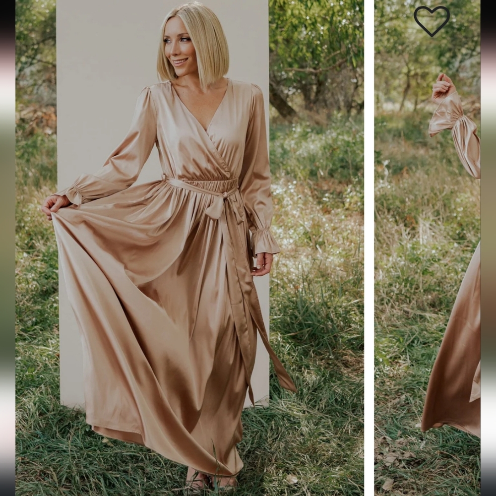 Baltic Born Holly Satin Maxi Dress NWT Large Champagne